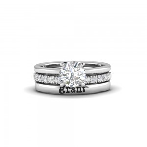 1 Ct Round Moissanite & 0.06 Ctw Diamond Secret Halo  Personalized Engagement Ring Stack